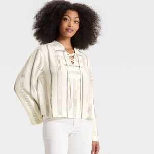 Universal Thread Cream and Grey Striped Blouse